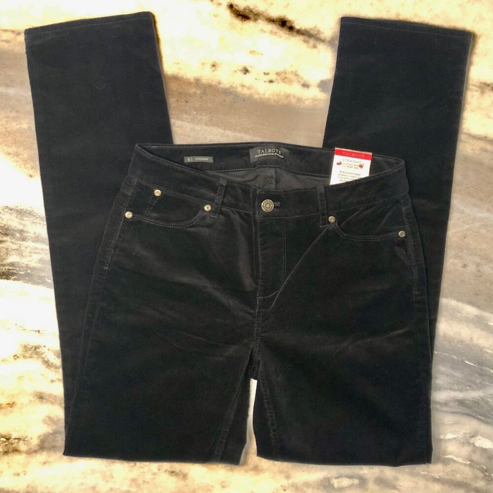 NWT Talbots The Flawless Five-Pocket Cord Straight-Leg Black Corduroy Pants 4
